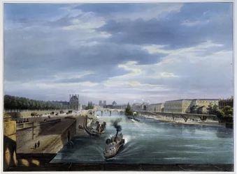 Pont du Carrousel und Dampfschiff - in „Paris en 1837“