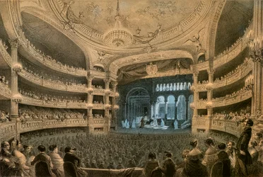 Die Kaiserliche Musikakademie, Operntheater, während einer Aufführung von 