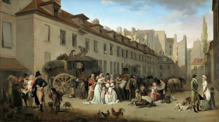 Ankunft der Postkutsche im Hof der Messageries