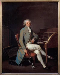 Französische Revolution: „Ganzfiguriges Porträt von Maximilien Robespierre (1758-1794) an seinem Schreibtisch“, 1789, 41 x 32,5 cm - Lille, Museum der Schönen Künste