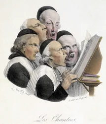 Singende religiöse Männer (Les chantres). Karikatur von L. Boilly aus dem Jahr 1826.