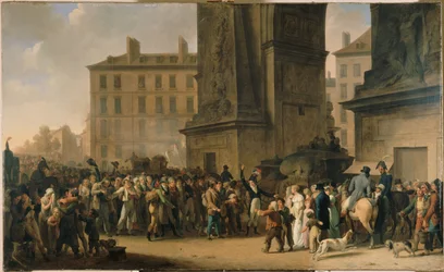Die Rekruten von 1807 marschieren an der Porte Saint-Denis vorbei