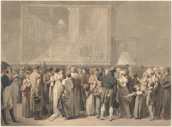Das Publikum im Salon des Louvre, das das Gemälde des "Sacre" betrachtet