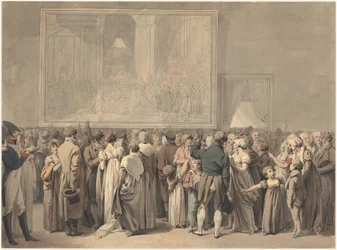 Das Publikum im Salon des Louvre, das das Gemälde des „Sacre“ betrachtet