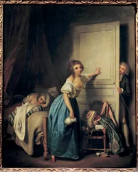 Der Neugierige. Ein neugieriger Voyeur beobachtet heimlich zwei kleine Mädchen. 18. Jahrhundert. Paris. Musée Cognacq-Jay