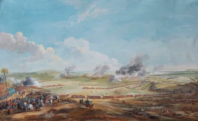 Perspektivische Ansicht der Schlacht von Lauffeld (Lawfeld am 2. Juli 1747)