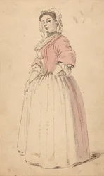Eine junge Frau in einem rosa Kleid