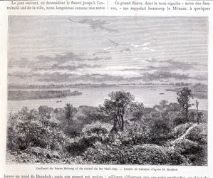 Zusammenfluss des Mekong-Flusses und des Touli-Sees - Zeichnung von Sabatier nach Mr. Mouhot. „Tour du monde“