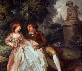 Galante Szene (mit Amor), Detail des Gemäldes von Louis Trinquesse