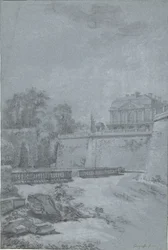 Ansicht des Parks und eines Flügels des Schlosses Saint-Cloud