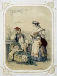 Familie im Königreich Neapel, Italien - in „Album du jeune voyageur“, illustriert von Louis Lassalle