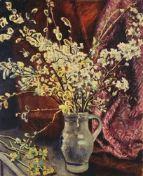 Krug mit blühenden Zweigen