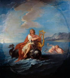 Arion spielt die Lyra. Arion von Methymne ist ein griechischer Dichter aus dem 7. Jahrhundert v. Chr.