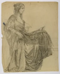 Ohne Titel (Sitzende drapierte weibliche Figur, Profil)