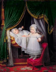 Henri-Charles-Ferdinand von Artois (1820-83) Herzog von Bordeaux und seine Schwester Louise-Marie-Therese von Artois (1819-64) in den Tuilerien
