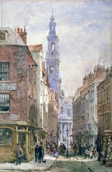 Blick auf Drury Court von der Wych Street, Westminster, London