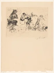 Satyrn, eine Nymphe, ein Faun und eine Schweineherde