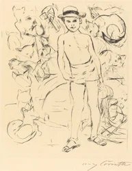 Knabe mit Badehose und Strohhut, 1915