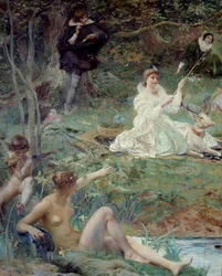 Marie F. des Ursins, Herzogin von Montmorency und der Dichter Theophile de Viau in Chantilly im Pavillon von Sylvie (Detail)
