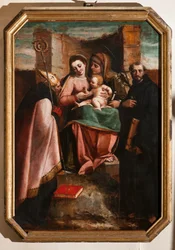 Genua, Duomo (St. Laurentius-Kathedrale), innen, Baptisterium (ehemals Kirche St. Johannes der Alte): "Madonna und Kind unter St. Anna, St. Nikolaus von Bari und St. Nikolaus von Tolentino", von Luca Cambiaso