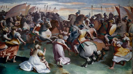 Die Entführung der Sabinerinnen (16. Jahrhundert), von Luca Cambiaso, Fresko, Villa Imperiale, Genua, Ligurien, Italien