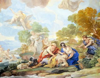 Tod des Adonis, Detail des Freskenzyklus im Spiegelsaal, Palazzo Medici Riccardi, Florenz