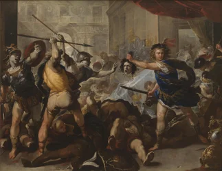 Perseus verwandelt Phineas und seine Anhänger in Stein