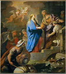 Die Heimsuchung. Maria besucht Elisabeth, die Frau von Zacharias und Mutter von Johannes dem Täufer