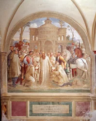Benedikt sendet Maurus nach Frankreich und Placidus nach Sizilien (Fresko von Luca Signorelli, 1497)