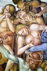 Verdammte in der Hölle, Selbstporträt von Luca Signorelli als blauer Dämon (Detail)
