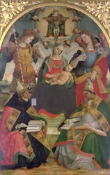 Die Dreifaltigkeit, Madonna mit Kind, Engel und Heilige