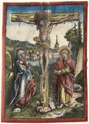 Christus am Kreuz zwischen der Jungfrau und dem Heiligen Johannes