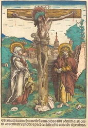 Christus am Kreuz zwischen der Jungfrau und dem heiligen Johannes