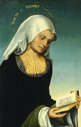 Heilige Elisabeth mit Georg, Herzog von Sachsen als Stifter [recto, linker Flügel]