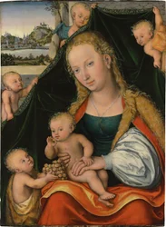 Madonna und Kind mit dem Johannesknaben und Engeln
