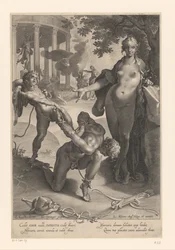Cupido bindet Merkur fest und Venus schaut zu