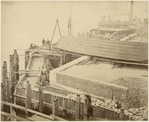 Bau des erweiterten Limehouse-Beckens, London, Mai 1869