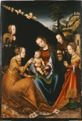 Die mystische Hochzeit der Heiligen Katharina von Alexandria mit den Heiligen Dorothea, Margareta und Barbara