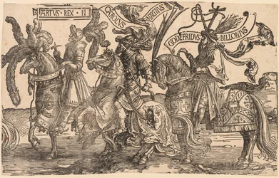 Die neun Helden: Arthur, Karl der Große (Charlemagne), Gottfried von Bouillon