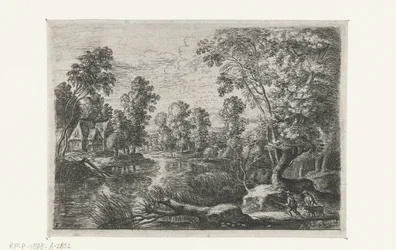 Landschaft mit einem Bach und einem Jäger