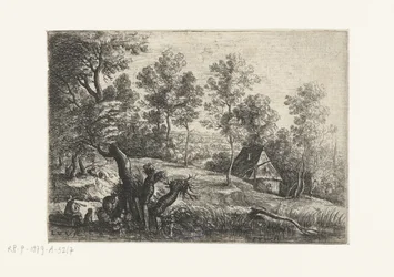 Landschaft mit einem Haus und einem Brunnen