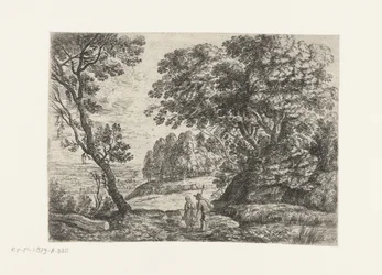 Landschaft mit einem Mann und einer Frau im Gespräch