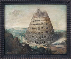 Turm von Babel. Gemälde von Lucas Van Valkenborch (ca. 1535-1597)