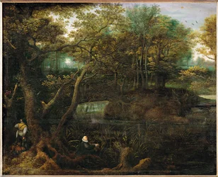 Fischer am Teich im Wald