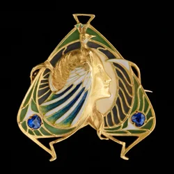Brosche-Anhänger, ca. 1900 (Gold und Plique-à-jour-Email mit Saphiren)