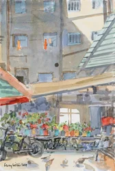 Orange Staubtücher trocknen, Mahane Yehuda, Jerusalem, 2019