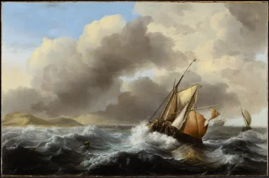 Fischereifahrzeuge vor der Küste in schwerer See, 1864