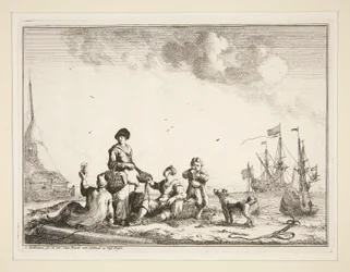 Hafen mit Seeleuten und einem Fischhändler