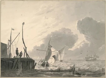 Hafen am Meer bei aufziehendem Gewitter