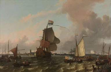 Das Kriegsschiff Brielle auf der Maas vor Rotterdam